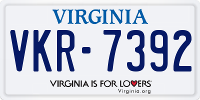 VA license plate VKR7392