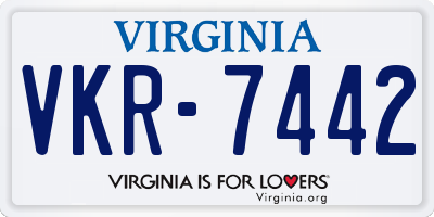 VA license plate VKR7442
