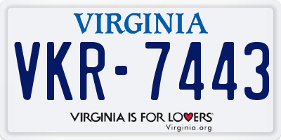 VA license plate VKR7443