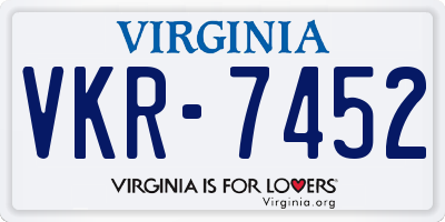 VA license plate VKR7452
