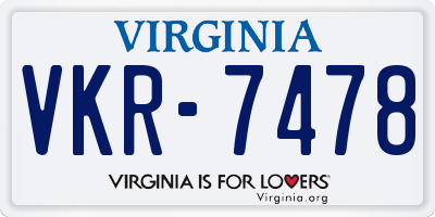 VA license plate VKR7478
