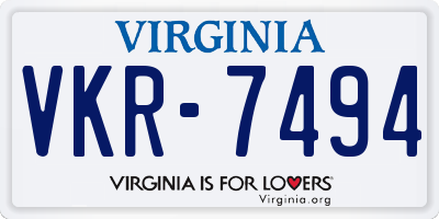 VA license plate VKR7494