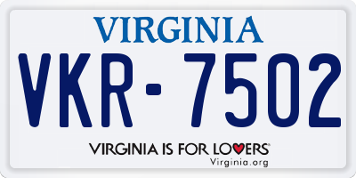 VA license plate VKR7502