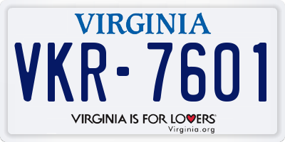 VA license plate VKR7601