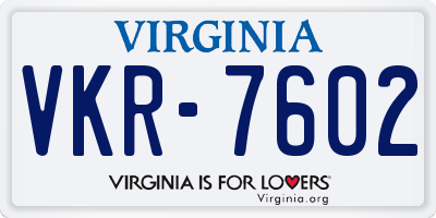 VA license plate VKR7602