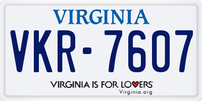 VA license plate VKR7607