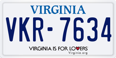 VA license plate VKR7634