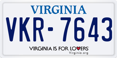 VA license plate VKR7643