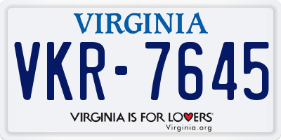 VA license plate VKR7645