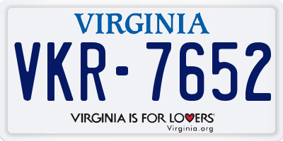 VA license plate VKR7652