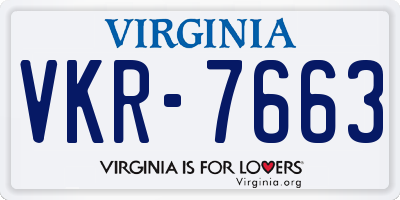 VA license plate VKR7663