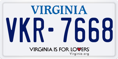 VA license plate VKR7668