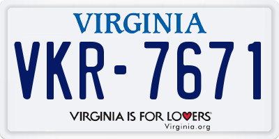 VA license plate VKR7671