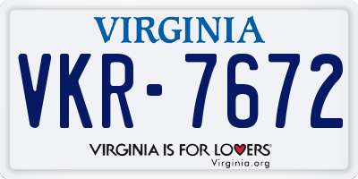 VA license plate VKR7672