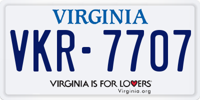 VA license plate VKR7707