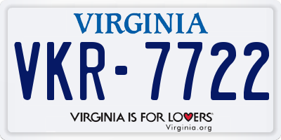 VA license plate VKR7722