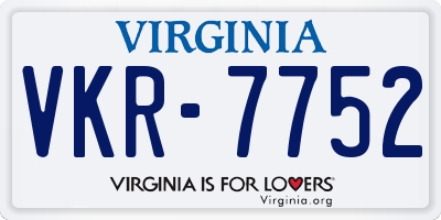VA license plate VKR7752