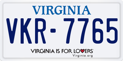 VA license plate VKR7765