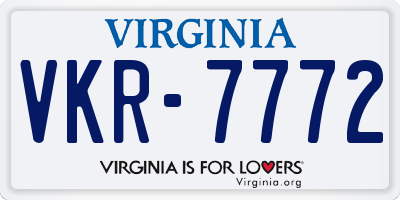 VA license plate VKR7772