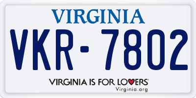 VA license plate VKR7802