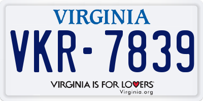 VA license plate VKR7839