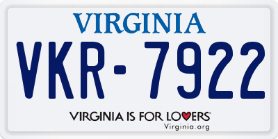 VA license plate VKR7922