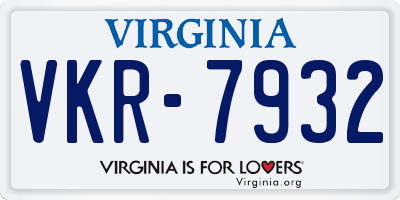 VA license plate VKR7932