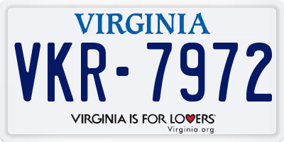 VA license plate VKR7972