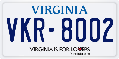 VA license plate VKR8002