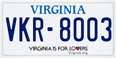 VA license plate VKR8003