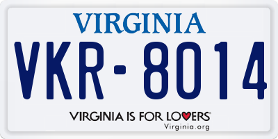 VA license plate VKR8014