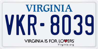 VA license plate VKR8039