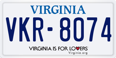 VA license plate VKR8074