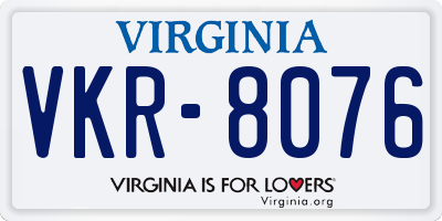 VA license plate VKR8076