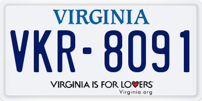 VA license plate VKR8091