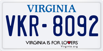 VA license plate VKR8092