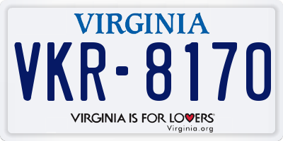 VA license plate VKR8170