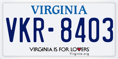 VA license plate VKR8403