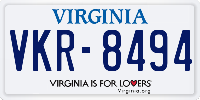 VA license plate VKR8494