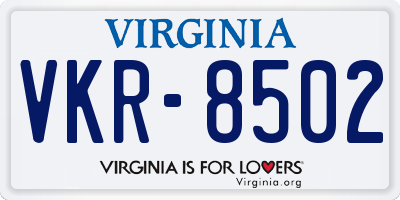 VA license plate VKR8502