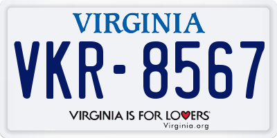 VA license plate VKR8567