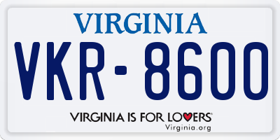 VA license plate VKR8600