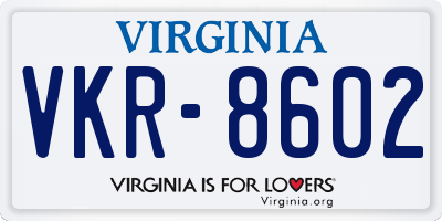 VA license plate VKR8602