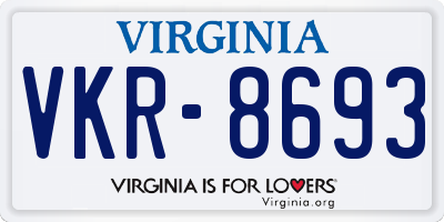 VA license plate VKR8693