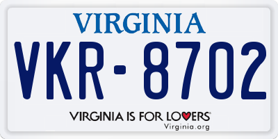 VA license plate VKR8702