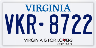 VA license plate VKR8722