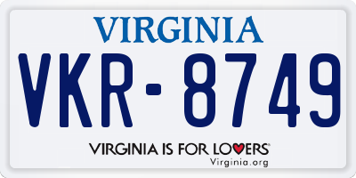 VA license plate VKR8749