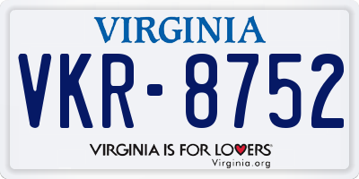 VA license plate VKR8752