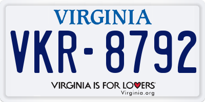VA license plate VKR8792