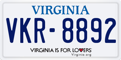 VA license plate VKR8892